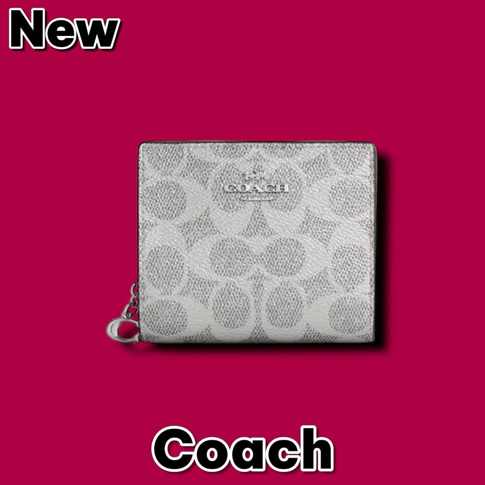 🔴New NWT Coach Snap Wallet in Signature Canvas (Silver)